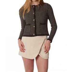NEW THEO THE LABEL tweed button cardigan in charcoal